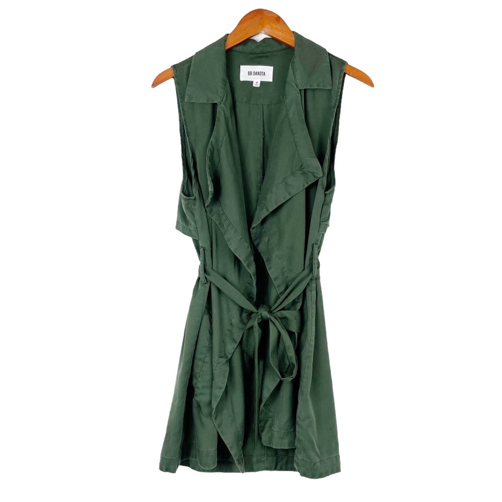 BB Dakota Military Green Waterfall Tie Vest Jacket